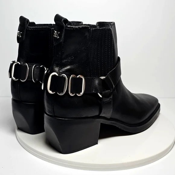 ​NWOT Sam Edelman Bellamie Black Leather Moto Bootie Cowgirl Chunky Heel 9.5 - Picture 5 of 15